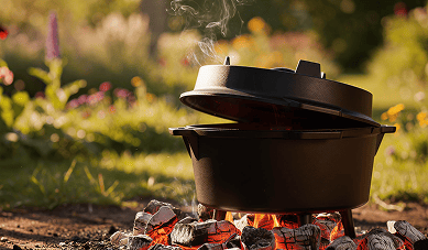 IRON TASTE Dutch Oven cooking over fire